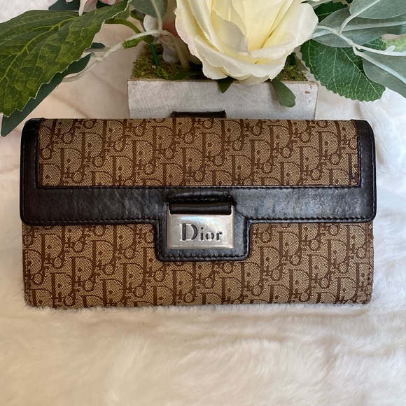 EUC Christian Dior bifold wallet. Leather & canvas - Picture 1 of 12